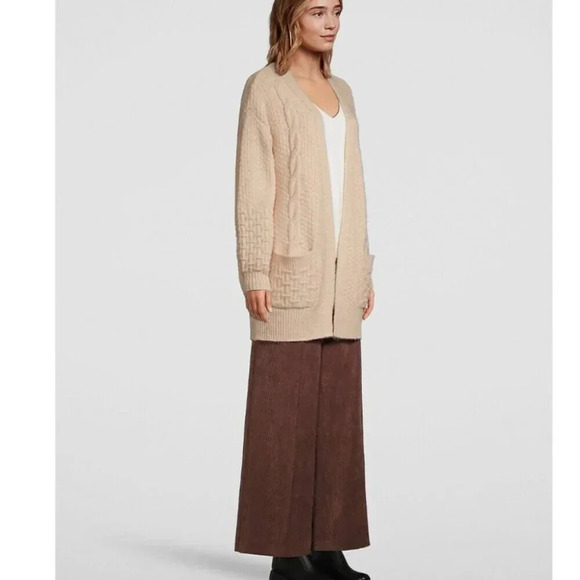 Hudson North Open Front Cable Knit Cardigan Oat Beige Size Small - Picture 3 of 9